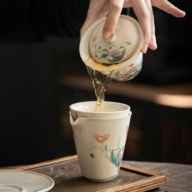 Chinese Ceramic Gaiwan Household Handmade Tea Bowl Teacup Travel Portable Kung Fu Tea Set Brewing Tea Bowl Teaware Accessories