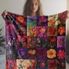 Vintage Green Floral Plaid Flannel Throw Blanket Soft Cozy Couch Bed Car Office Camping | All-Season Gift Blanket Retro Style