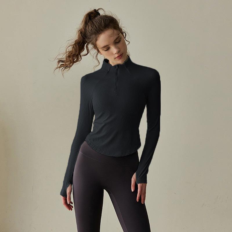 

Women s Slim Fit Half-Zip Long-Sleeve Sports Top - Autumn/Winter Yoga, Pilates, Fitness Wear Large