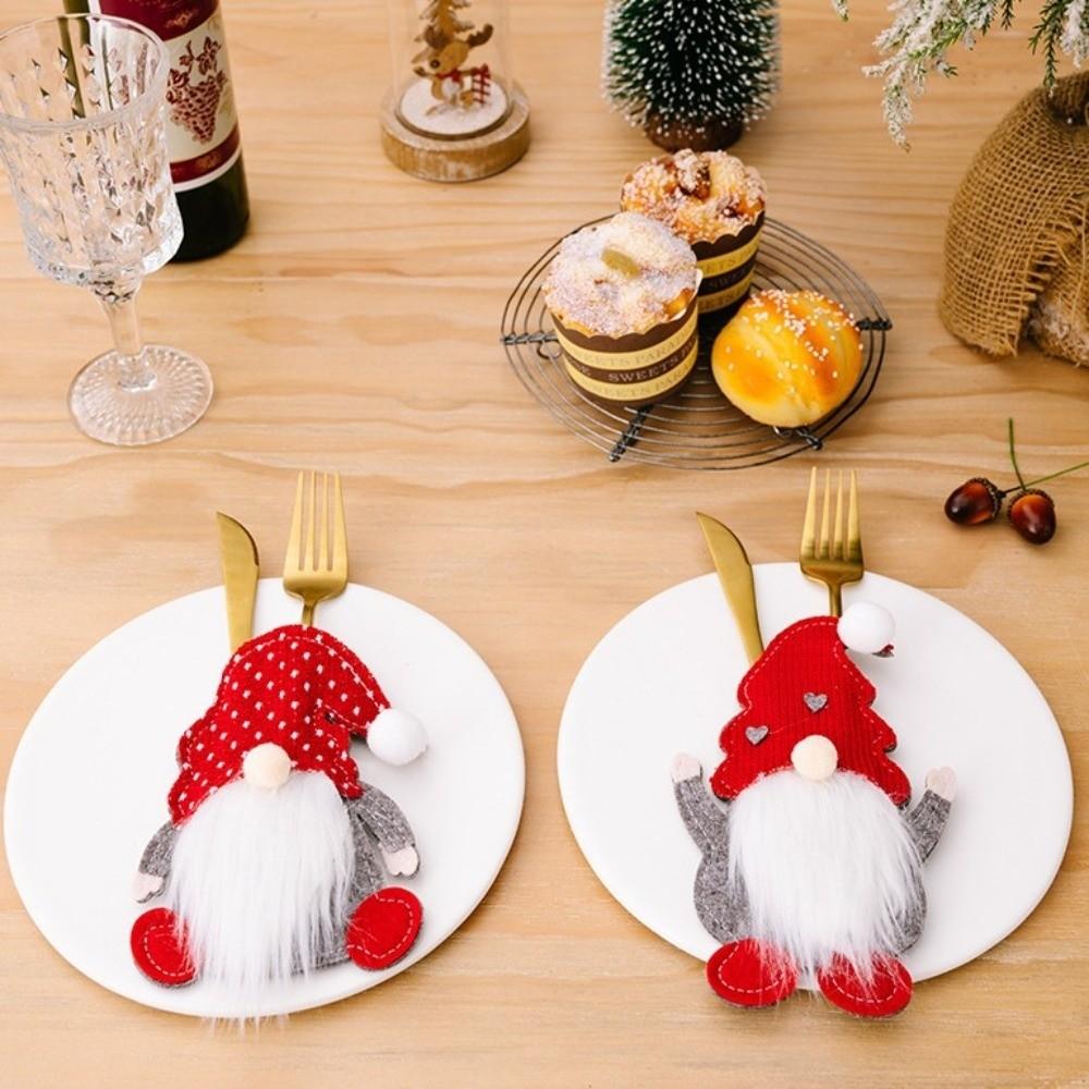 Three Faceless Elderly Christmas Tableware Storage Bag Silverware Storage Bag  Christmas Day