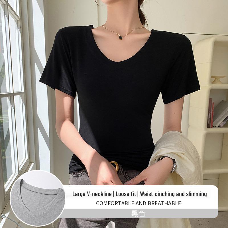 Women's V-neck Short Sleeve Summer Loose Fit T-shirt
