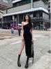 Summer Spice Girl Irregular Slant Shoulder Suspender Dress Women's Waist Design Sense Niche Slim Split Hip Wrap Long Dress