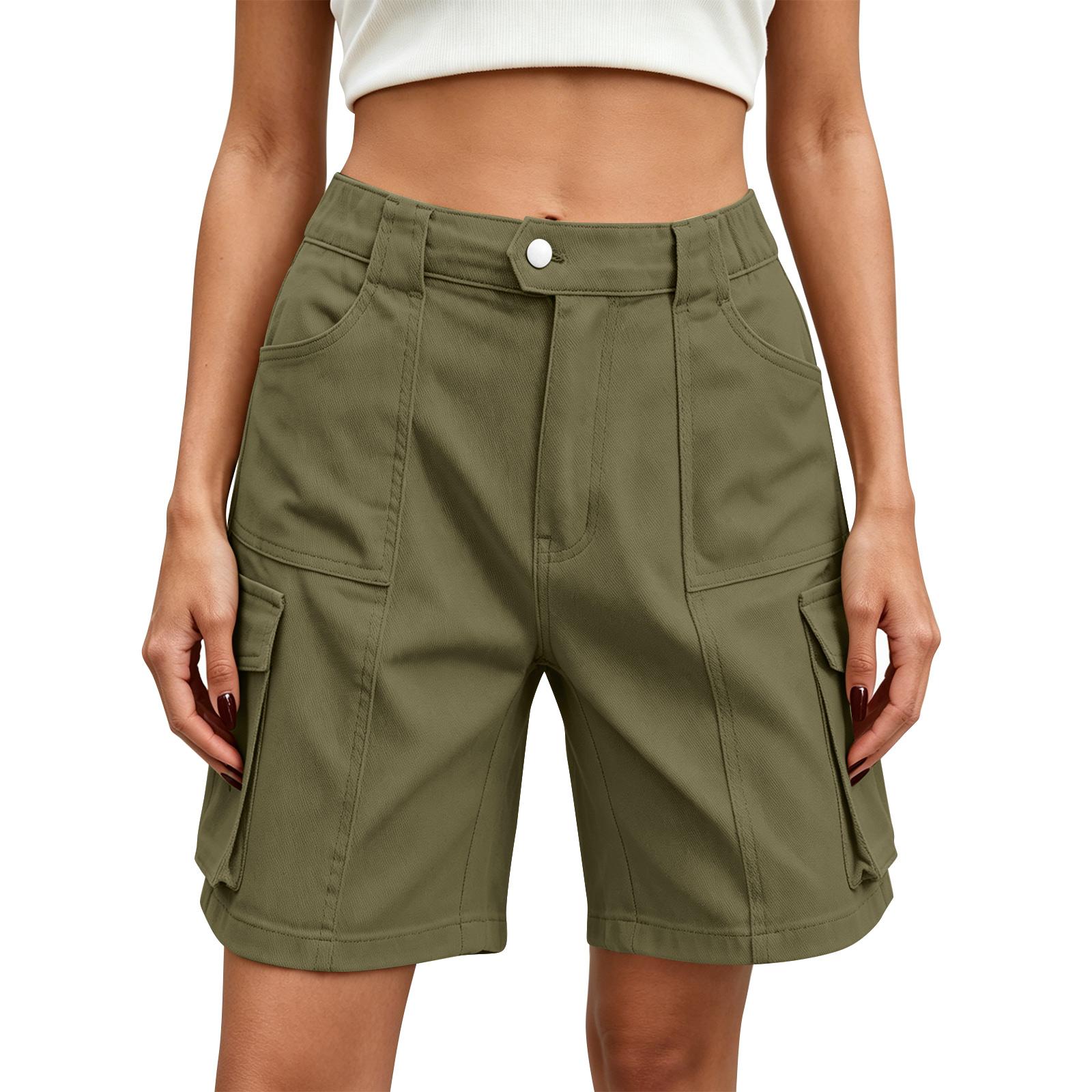 Womens Shorts High Waisted Cargo Shorts With 6 Pockets Elastic Summer Casual Shorts S