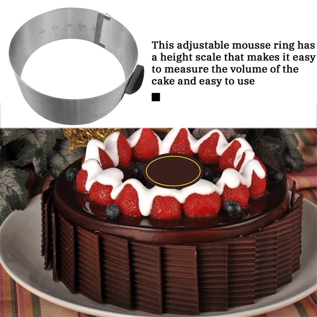 Stainless Steel Cake Mold Adjustable Round Non-layered Mousse Ring Mould Dessert Bakeware with Scale 6-12 Inches
