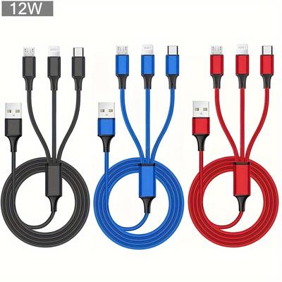 Kable cyfrowe Kabel do ładowania USB 3 w 1 do iPhone'a/typu C/Micro USB Kabel do ładowania do iPhone'a Kabel do ładowania do telefonów komórkowych Samsung, Redmi, Xiaomi