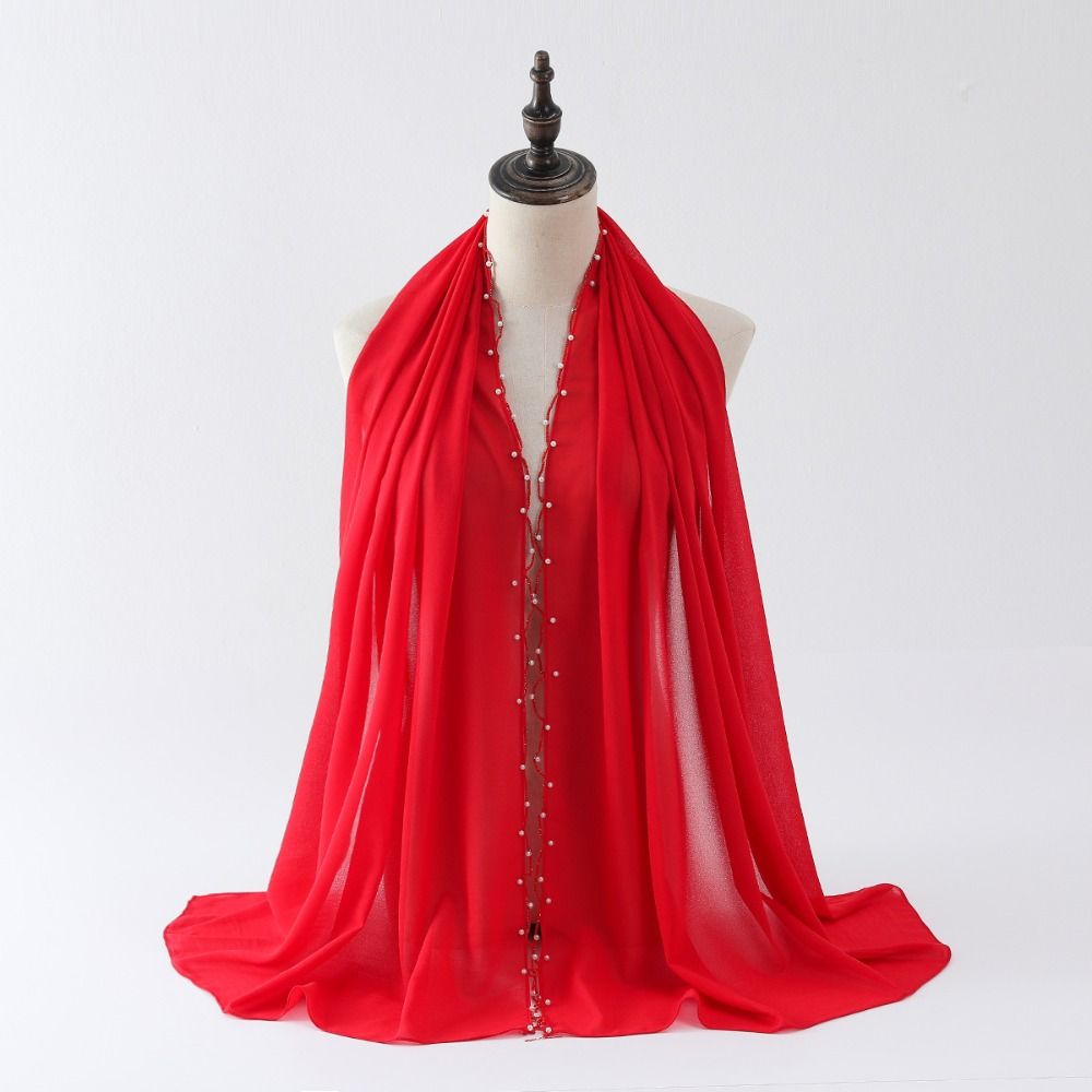 Chiffon Wraps Shawl Pearls Ethnic Style Scarf Luxury Malaysia Headscarf  Female