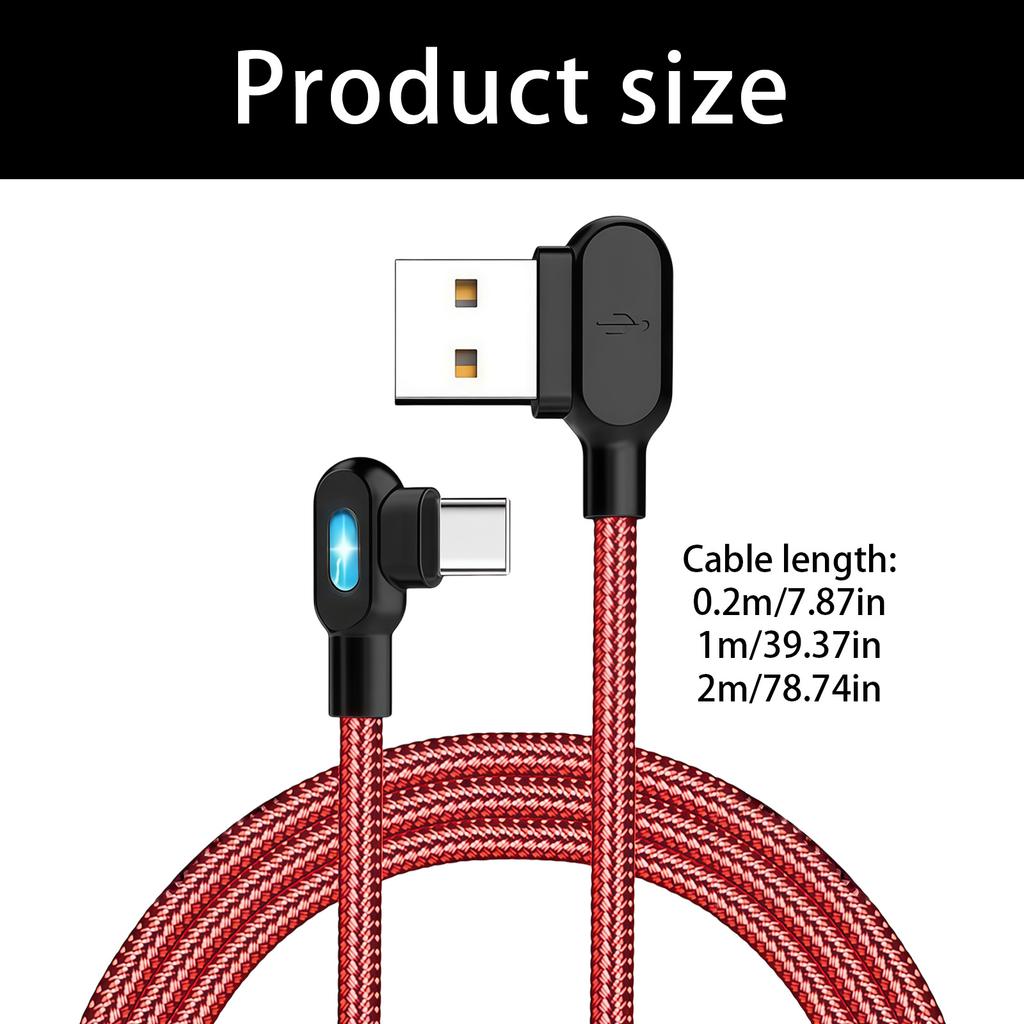 High Strength 90 Degree USB C Cable Reinforced Nylon Braided Cord Supports Quick Charge Ideal For Gaming And Daily Use