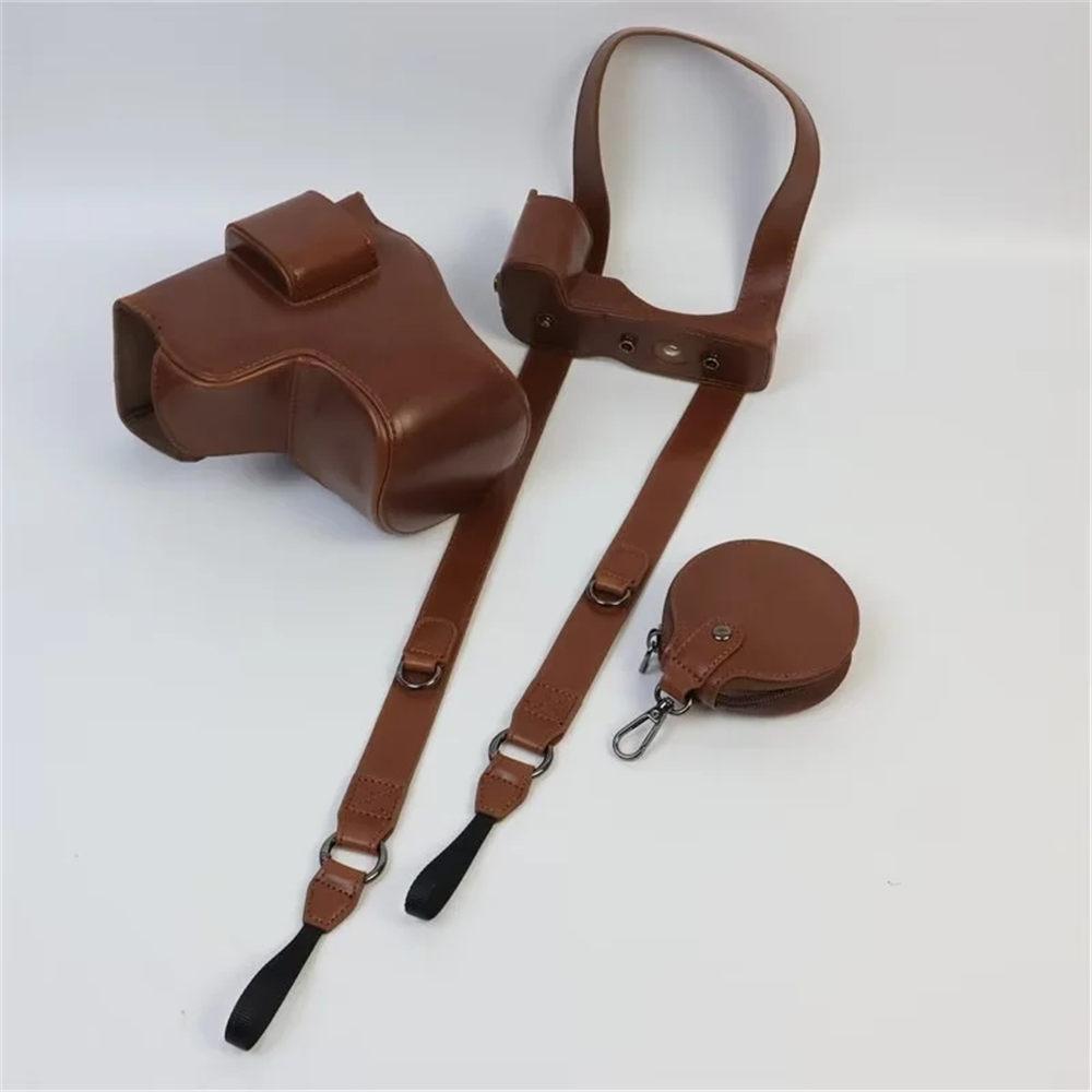 Luxury Version PU Leather Camera Bag Case For Canon EOS R8 EOSR8 24-50mm Lens Battery Open Full Body Cover With Strap