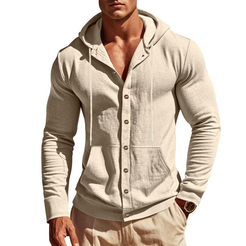 Spring/Autumn Loose-Fit Men's Shirt Relaxed Linen Casual Simple Beach Hooded Long-Sleeved Shirt