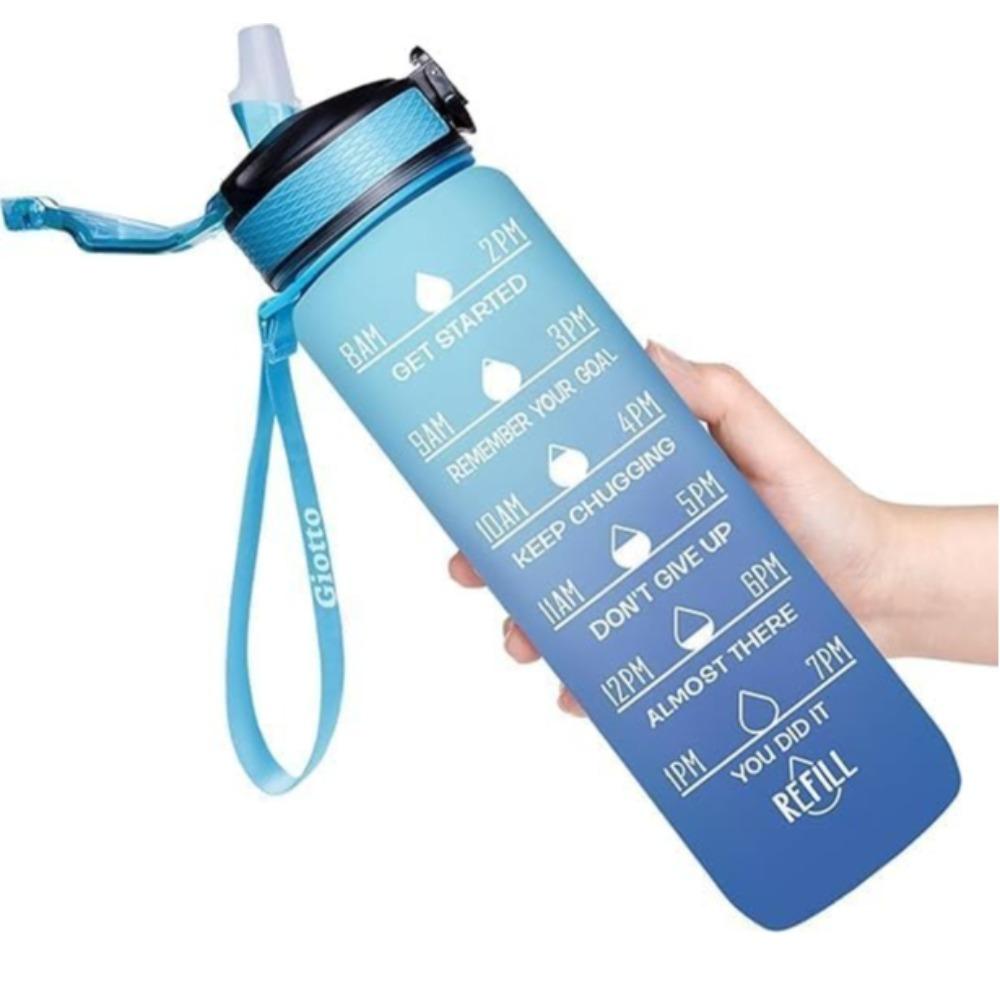 

Large Capacity Water Bottle with Drinking Time and Straw, Leakproof, Suitable for Office, Gym, Outdoor Sports Water Bottle One Size