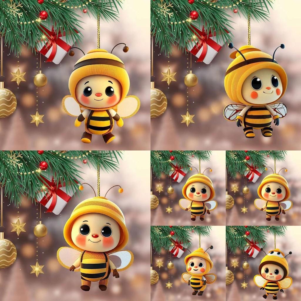 Car Accessory Acrylic Bee Mirror Pendant With Christmas Tree For Holiday Decor