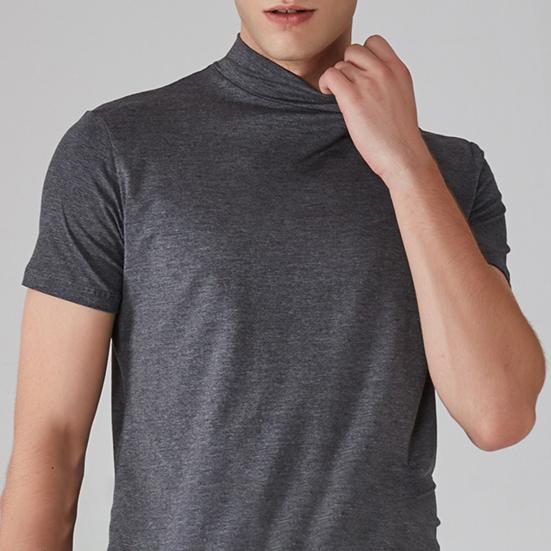 Heren Halve Hoge Kraag Slim Fit T-shirt Zomer Casual Korte Mouw Effen Kleur Elastisch Dun Pullover T-shirt