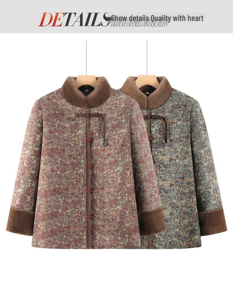 Plus Size Padded Cotton Coat for Middle-Aged Women - Winter Tang Suit Style
