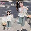 Girls' Korean Style Ruffle Sleeve Wide-Leg Pants Set (2026) - Stylish & Versatile Summer Outfit