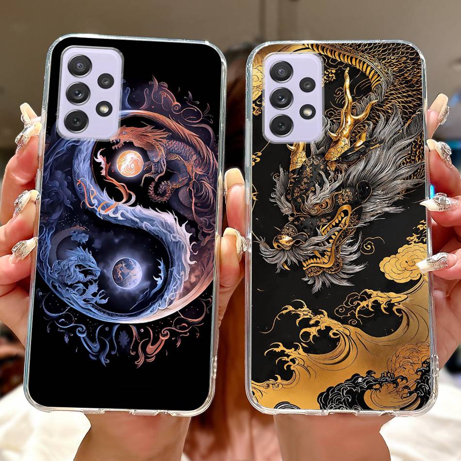 For Samsung Galaxy A72 A52 A52s Cool Dragon Tiger Painted Phone Case For Samsung A72 A52s A52 5G Soft Silicone TPU Cases
