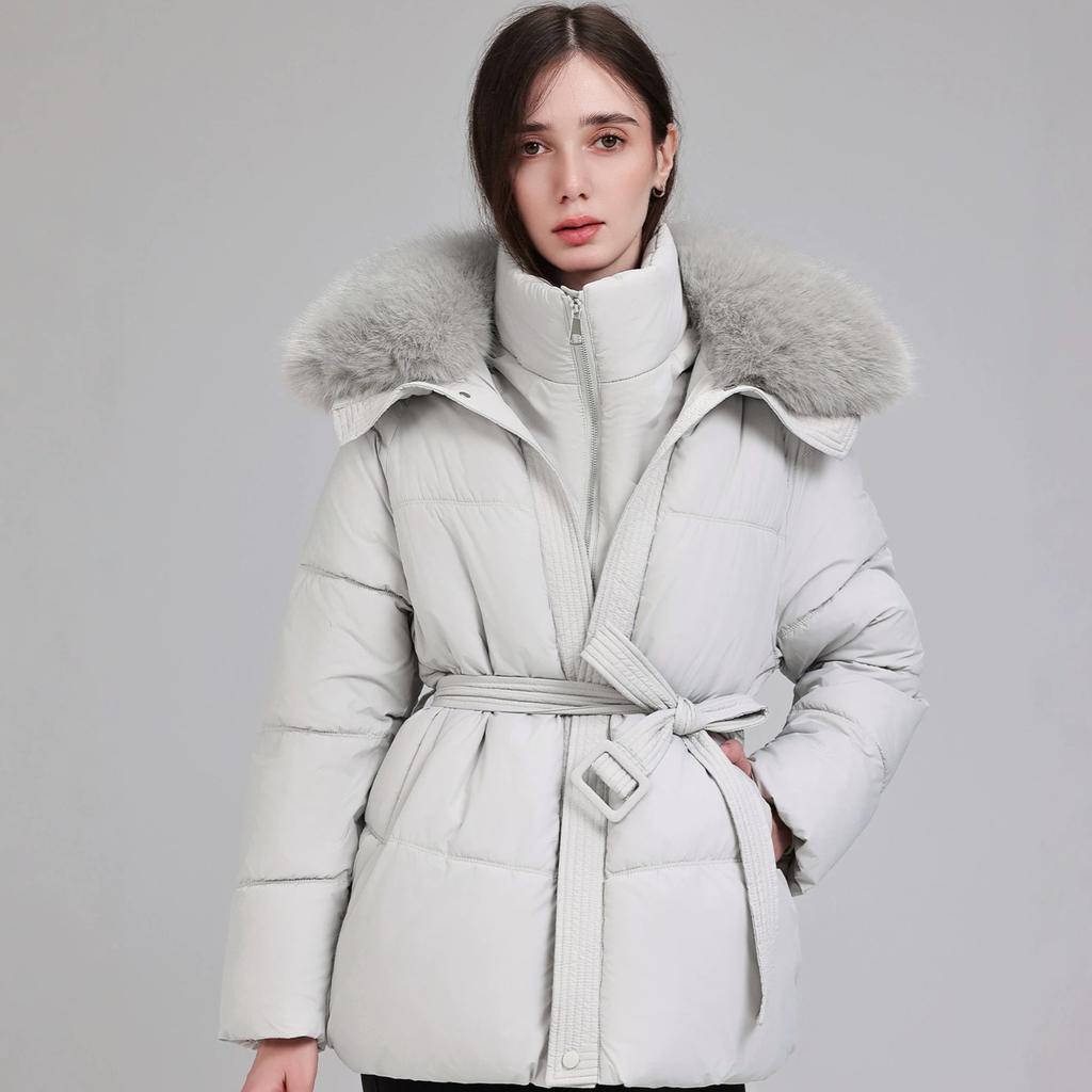 Europe and the United States new tops fake two waist thickened large fur collar women's coat tide