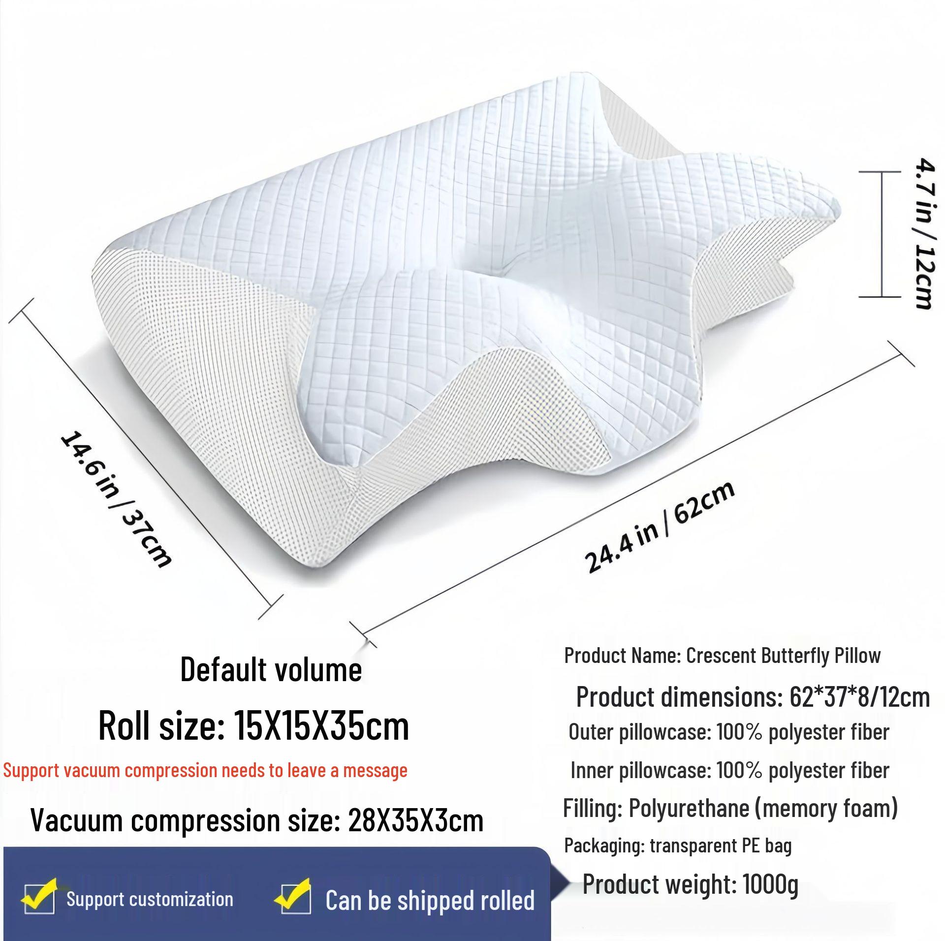 

Butterfly Memory Foam Crescent Neck Pillow for Home and Travel 37x62cm/8-12cm