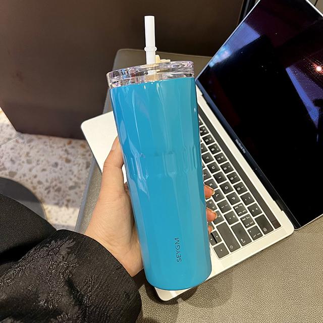 

New Fashion Gradient Colour 304 Stainless Steel Thermos Bottle Portable Straw Insulation Cup Car Travel Coffee Cups Mugs 500ML 500ml темно-зелений колір