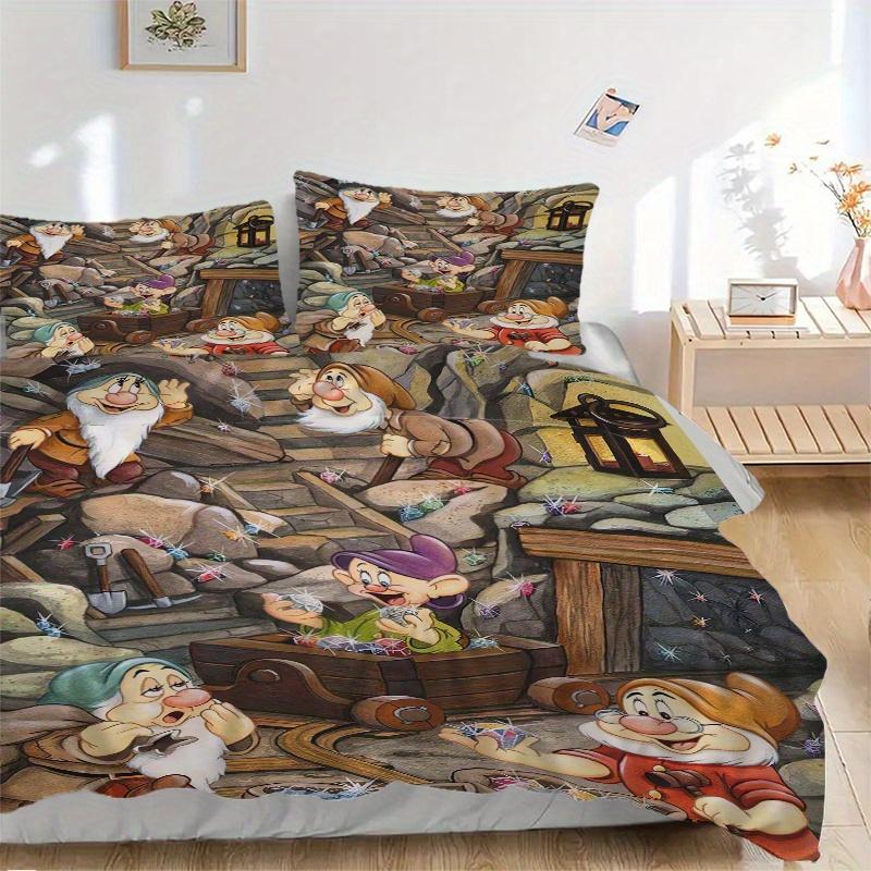 

3pcs Seven Dwarfs Mining Quilt Cover Set - Soft & Comfortable Polyester Fabric, All-Season Breathable Comforter Set For 1 Quilt Cover & 2 Pillowc 135x200cm