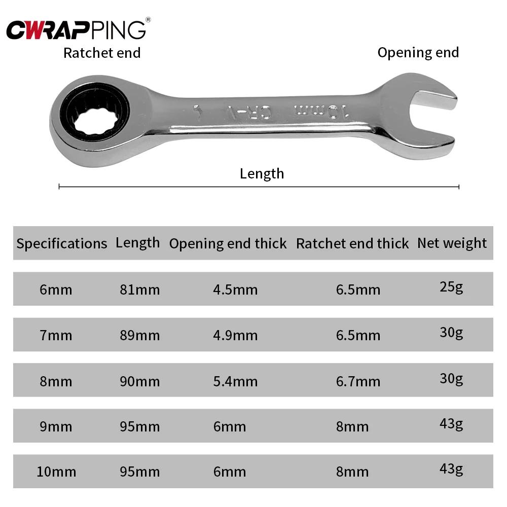 6-10mm Handheld Short Handle Double-head Wrench Kit Chrome Vanadium Steel Portable Repair Tool Suitable for Automotive Bicycles