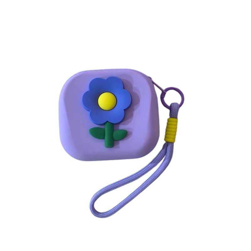 

Flower Silicone Storage Bag With Lanyard Square Coin Purse Waterproof Multifunctional Mini Wallet Earphone Storage фиолетовый