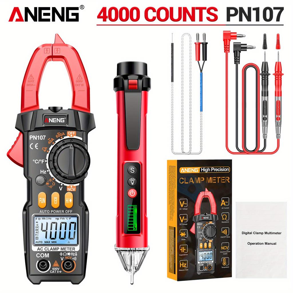 ANENG PN107 Digital Clamp Meter 4000 Counts 600A AC DC Current Voltage Resistance Tester NCV Multimeter Electrician Tools Free Gift VC1010 Test Pencil