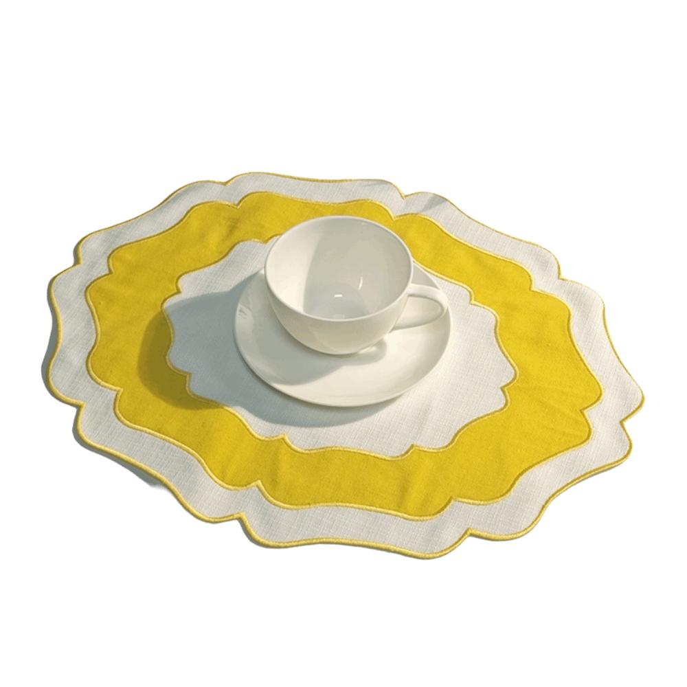 Heat Insulation Scalloped Linen Placemat Wear Resistant Machine Washable Textured Dining Placemat Restaurant Use