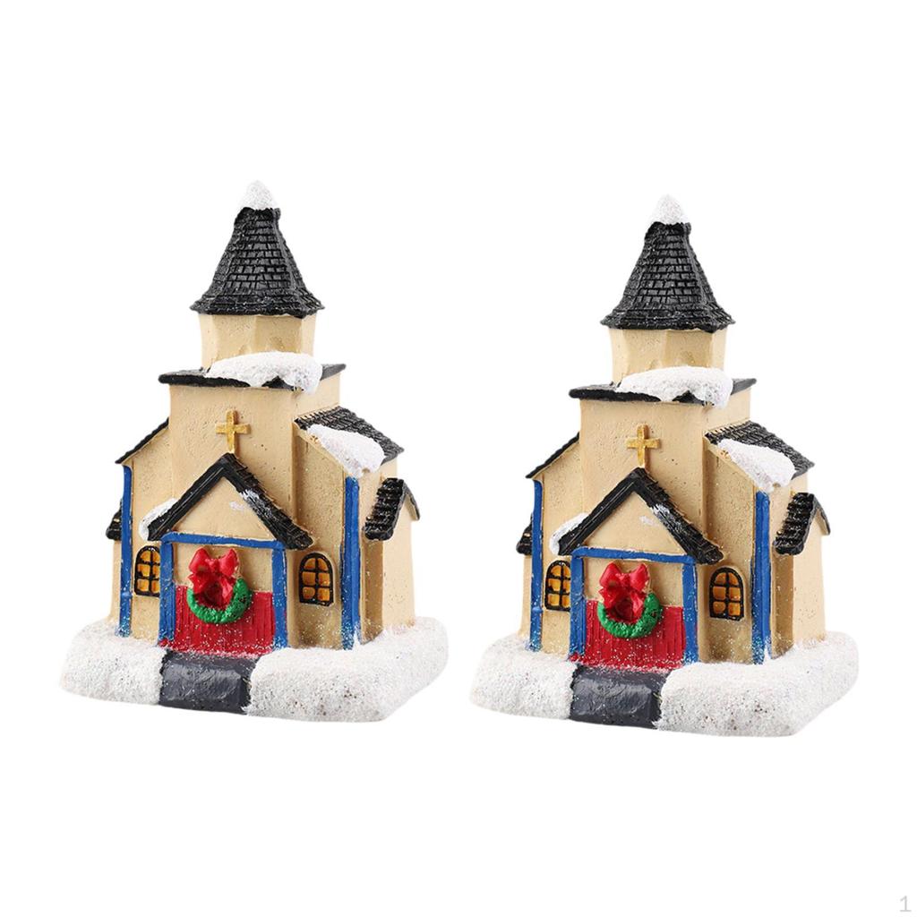 2 Pieces Lighted Christmas Village Figurines Tabletop Decorations House Sculptures for