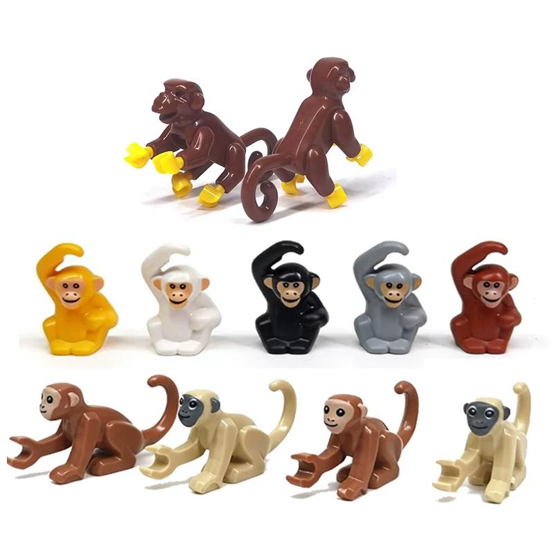 MOC Wild Animals Building Blocks Set Monkey Cow Bear Orangutan Leopard Snake Camel Mini DIY Model Compatible Bricks Kids Toy T19