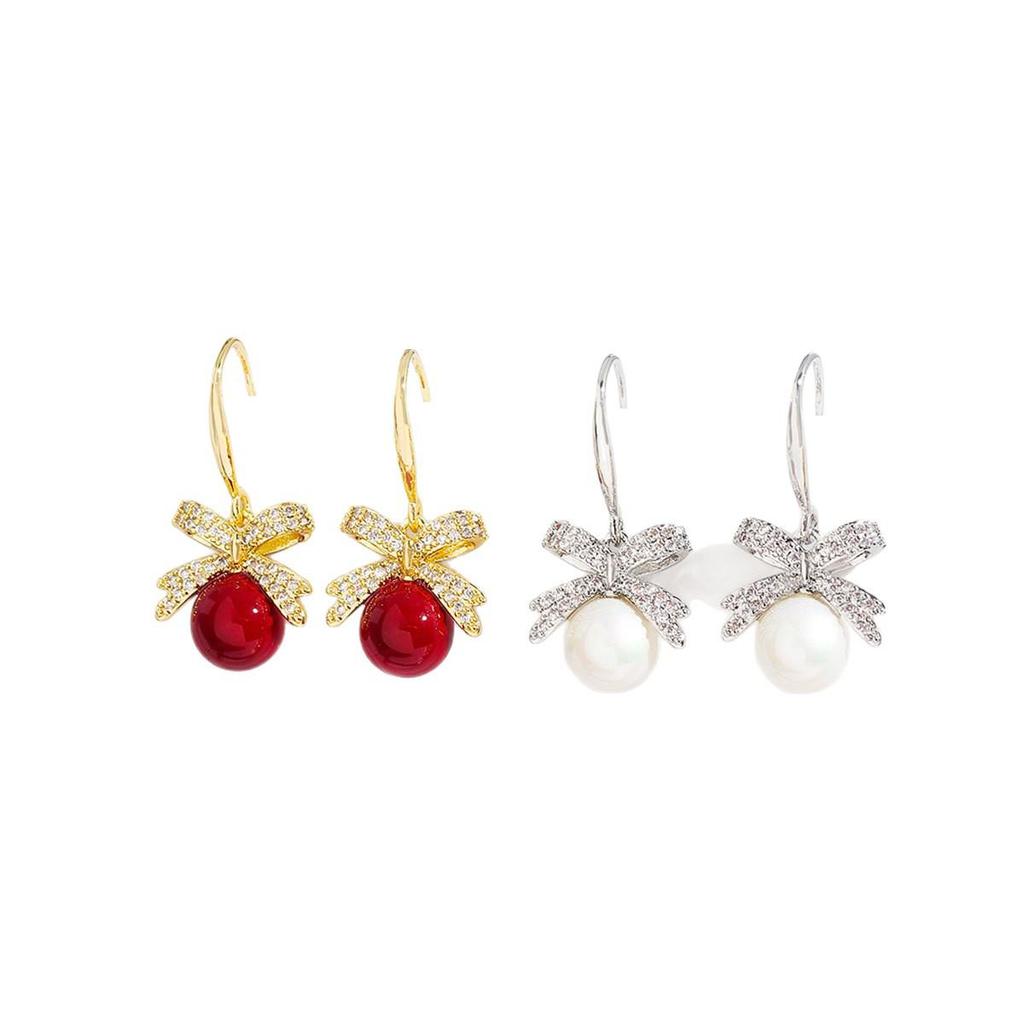 Gold-Plated Diamond Bow Zirconia Earrings - Luxurious & Stylish for Women