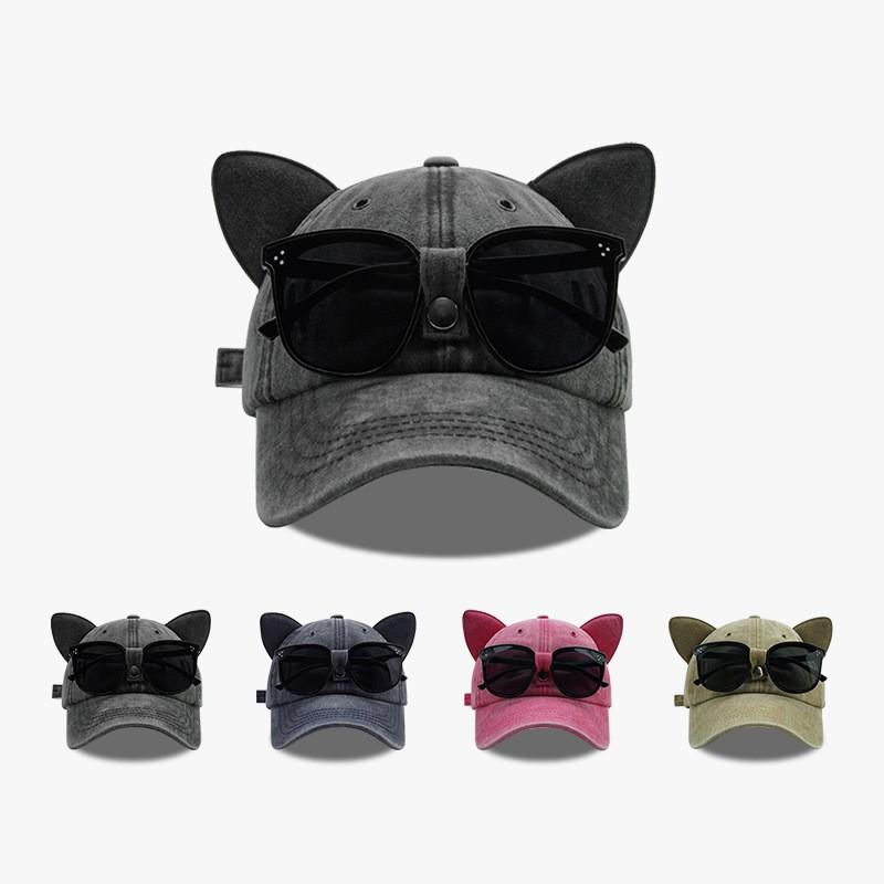 Cat Ears Aviator Glasses Baseball Cap Sunglasses Ductongue Cap Washed Bacto The Cap Street Hiphop Cap Sunscreen Sun Hat