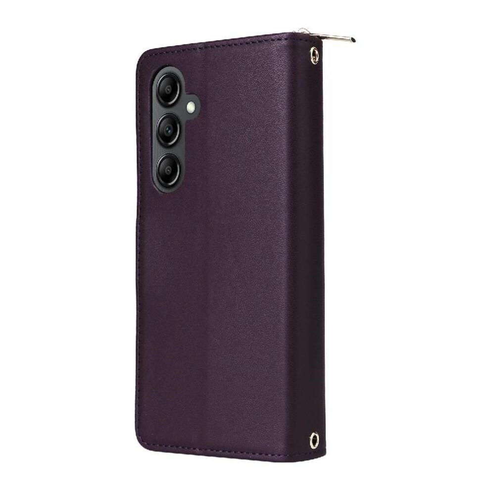 (dark purple) Wallet Case for Samsung Galaxy A26 5g Magnetic Closure Wrist Strap Zipper Pocket Pu Leather 9 Card Holder