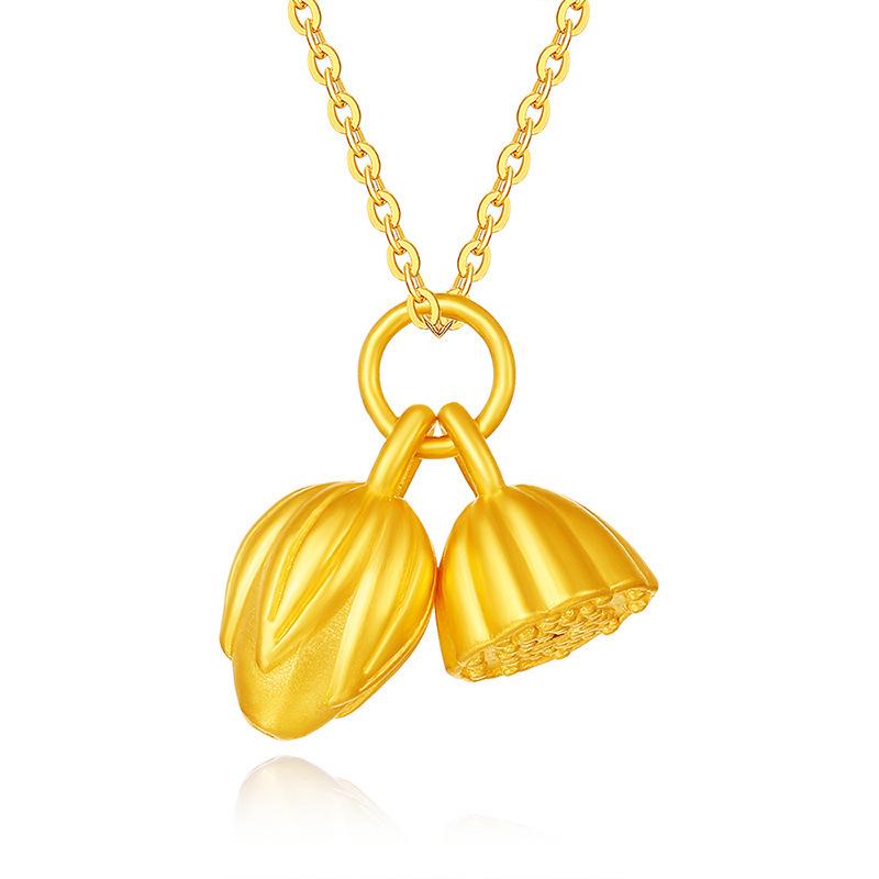 Shuibei Pure Gold 999 Lotus Root Pendant - 5D Hard Gold Ancient Craft Charm