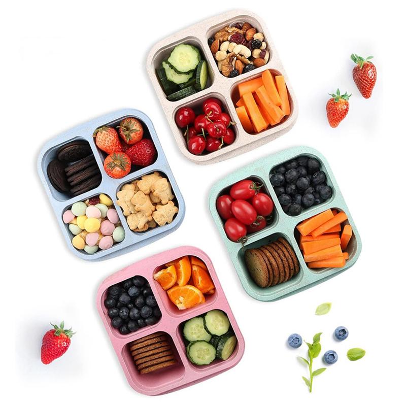 4 Grid Snack Containers Reusable Meal Prep Lunch Containers Portable For Kids And Adults Home Snack Storage Bottles Kitchen Tool