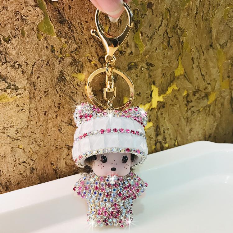 Monchchi Diamond Keychain Cute Monkey Keyring Kawaii Monchichi Hanging Ornament Car Key Chain Children Birthday Gifts s Carry Mini Lightweight