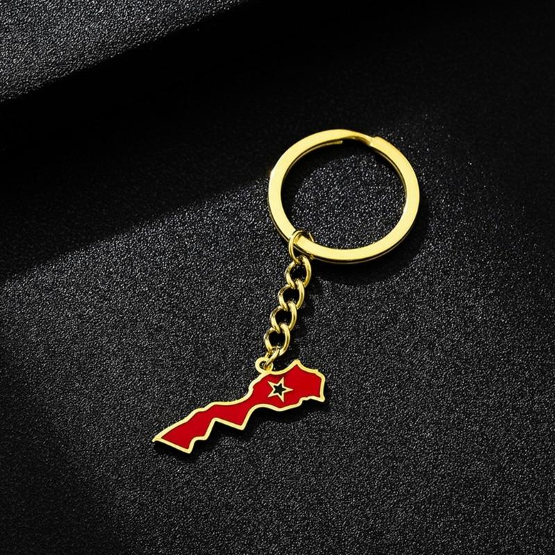 Marokko Karte Flagge Schlüsselanhänger Edelstahl Schlüsselanhänger Marokko Souvenirs Schmuck Anhänger Schlüsselanhänger Geschenke für Frauen und Männer