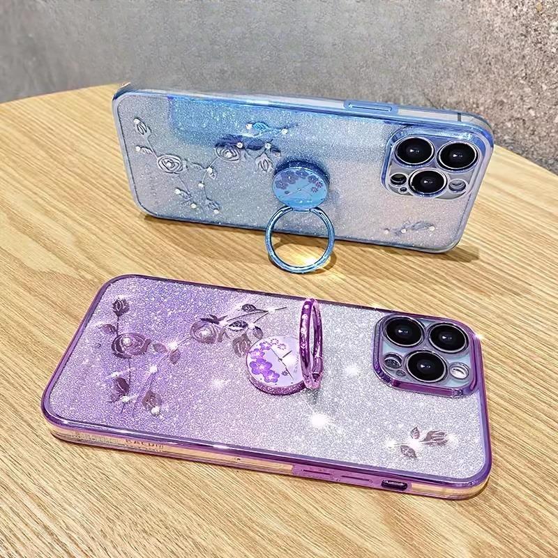 Applicable To Apple 17 Immortal Flower Mobile Case Glitter Rhinestone IPhone 16 ProMax Electroplating Anti Fall 15 Protection Case