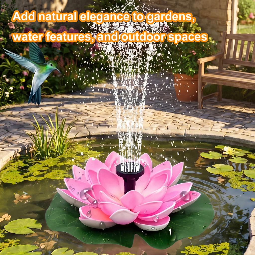 Lotus Free Standing Solar Fountain with 6 Nozzles Mini Solar Powered Fountain Pump Floating for Garden Pond Pool and Outdoor