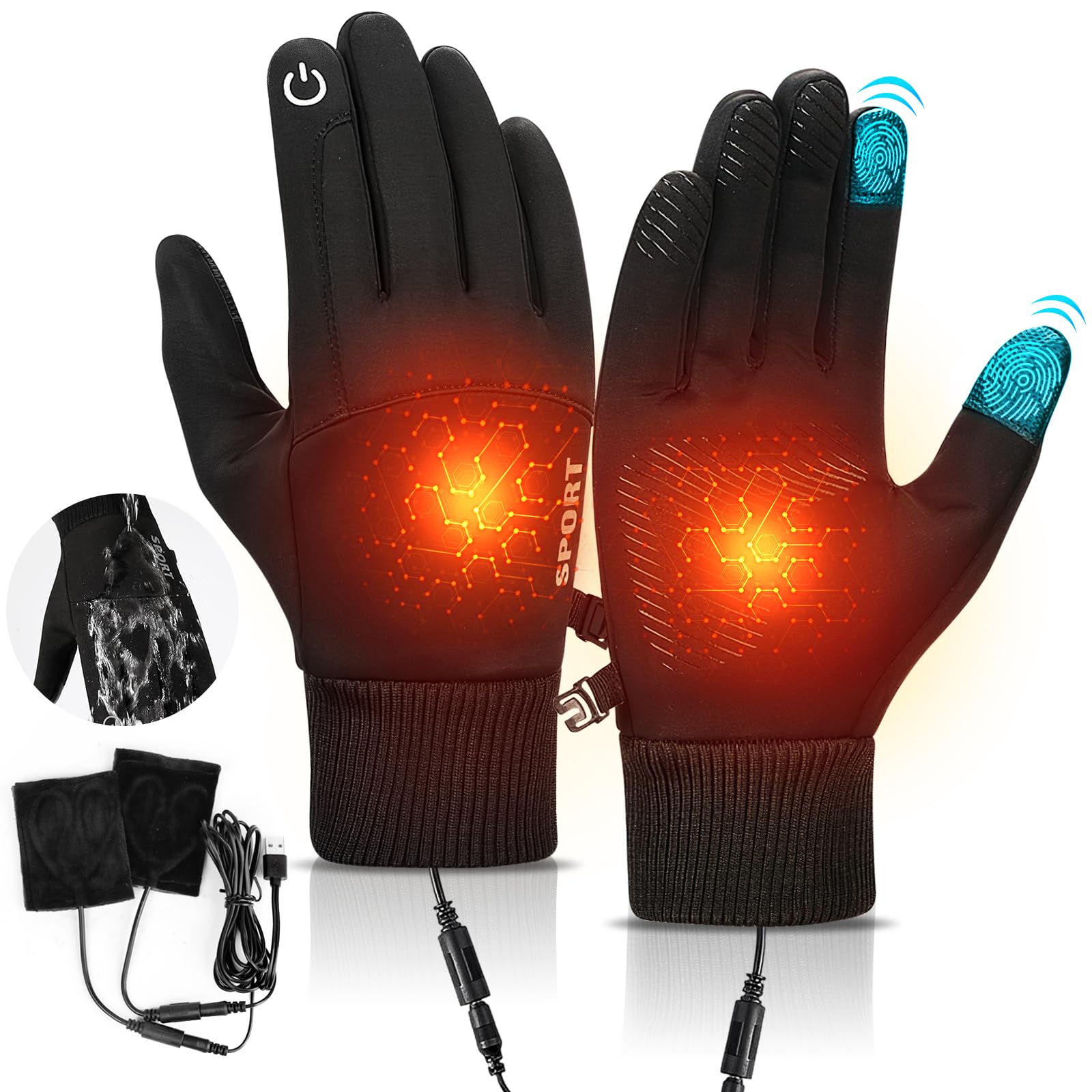 

ARZER Electric Heated Gloves Fleece Windproof and Smartphone Cold Weather Heated Constant Abrasion Winter Tie Men s [Fluffy Lining, Waterproof, чёрный