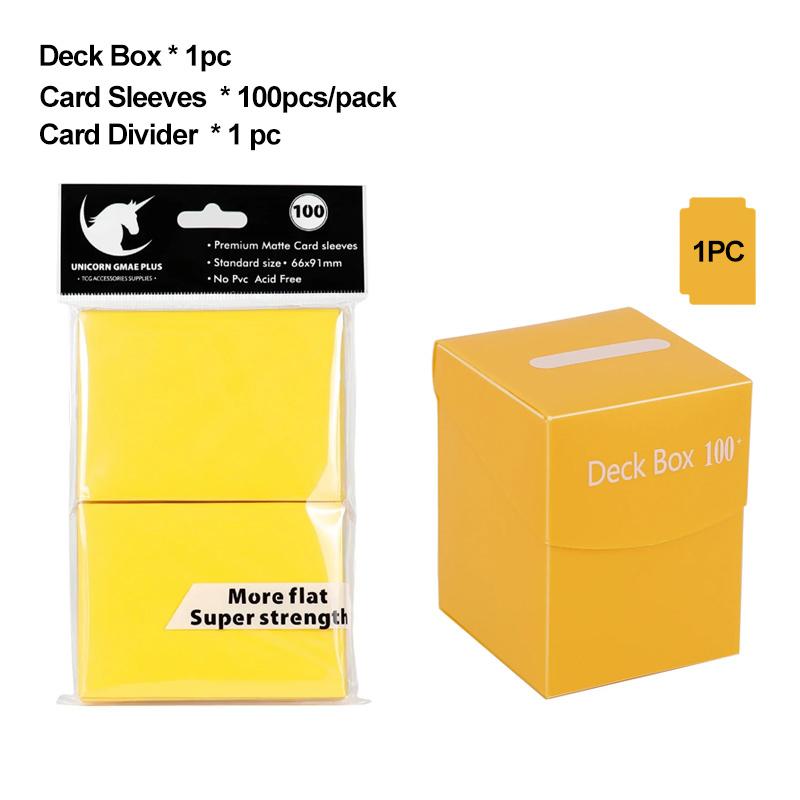 Cards Deck Box for Pokemon MTG TCG Trading Cards with 1pc Divider and 100PCS 66x91mm Matte Standard Size Card Sleeve for TCG MTG
