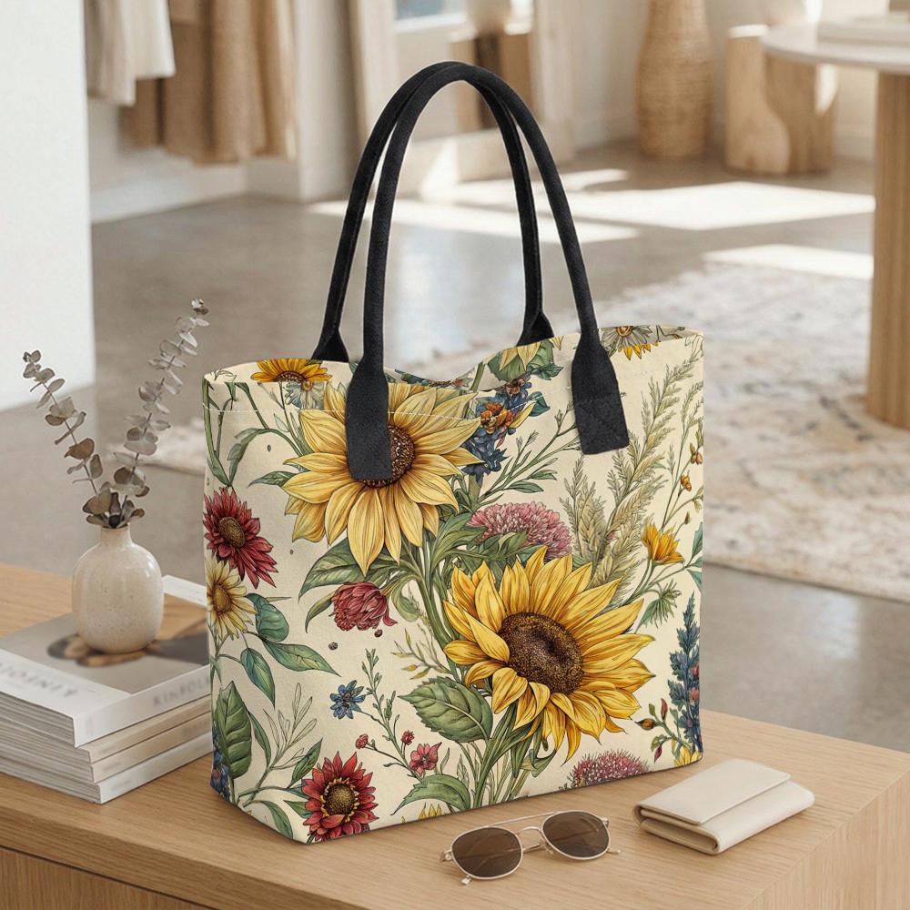 Sunflower Floral Printed Tote Bag Casual Large Capacity Ladies Daily Shoulder Handbag