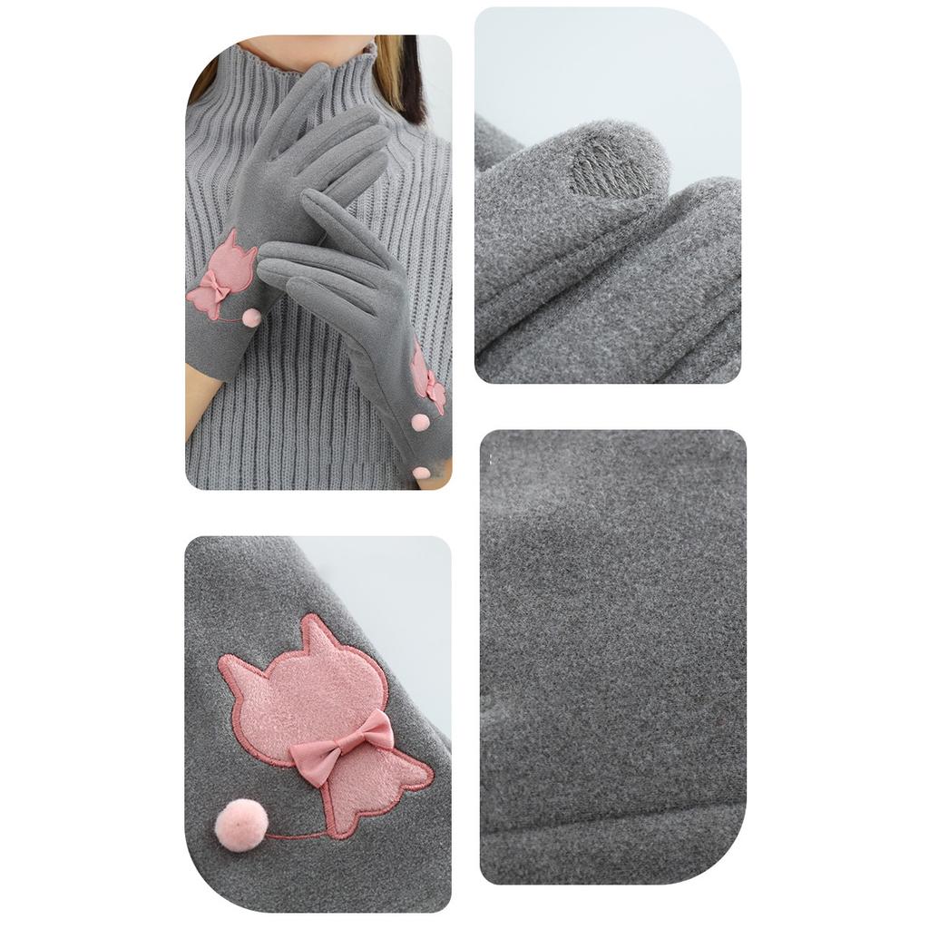 New Fashion Gloves for Women Winter Elegant Velvet Warm Touch Screen Windproof Riding Skiing Cute Cat Student Cycling Glove