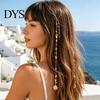 Sea Themed Hair Accessories 2Pcs Bohemian Long Tassel Braided Chain with Clips, Colorful Holiday Decorations Sun Moon Pendant, Jewelry for Party
