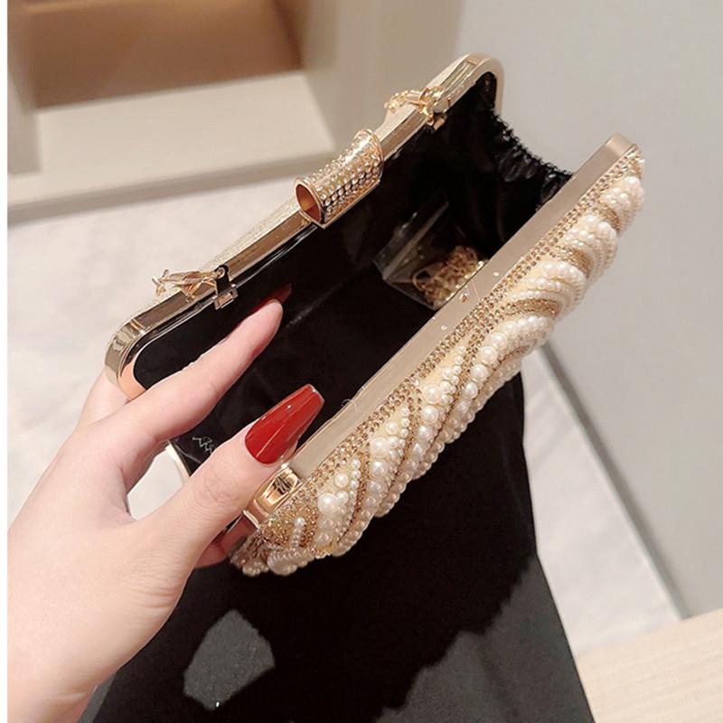 2025 New Fashion Luxury Handmade Wedding Evening Bag Chain Shoulder Bag Full Beaded Clutch Bag Ladies Pearls Diamonds Handbags
