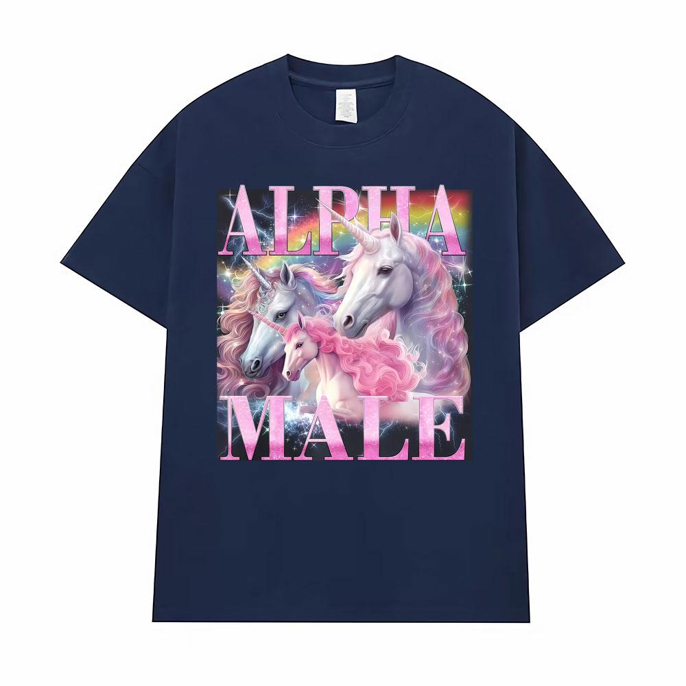 Alpha Male Rainbow Unicorn Funny Printed TShirt Men Women Oversized High Quality Classic T-Shirt Vintage Cotton Comfort T Shirts