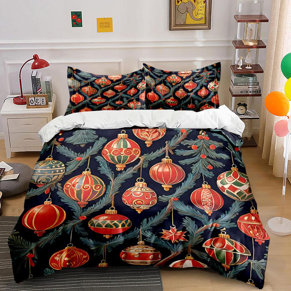 Christmas Ornament Pattern Set Bedding Duvet Cover Set Duvet Cover Pillowcases (1*Duvet Cover 2*Pillowcases, Without Duvet Insert)