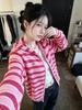 Women's Retro Color Block Knit Cardigan with Hood