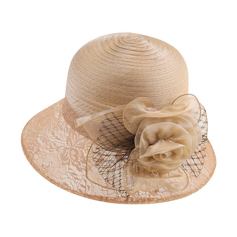New Eugen yarn mesh yarn hat women's summer lace flower sunshade basin hat for the elderly outdoor sunscreen mother hat