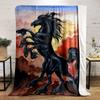 Majestic Black Stallion in Fiery Sunset Flannel blanket for bedroom, living room, sofa, and nap sofas.