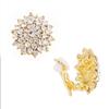 Luxuriöser Goldener Überwurf Funkelnde Strass-Clip-Ohrringe Runde Blume Ohne Ohrloch für Damen Hochzeitsfeier Schmuck